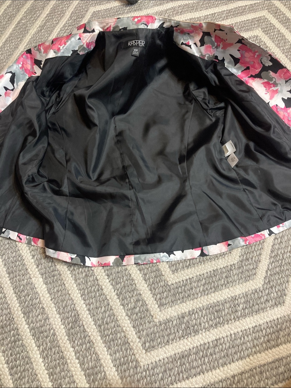 Kasper 16W Pink & Black Abstract Floral Open-Front Blazer Jacket - Picture 10 of 12